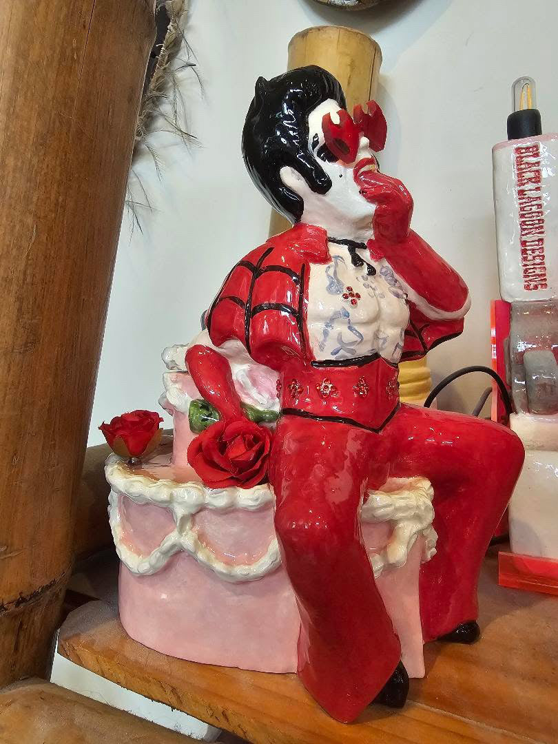 Hellvis Couple's Cocktail Mug - "Hail Hellvis" Pink cake with flowers