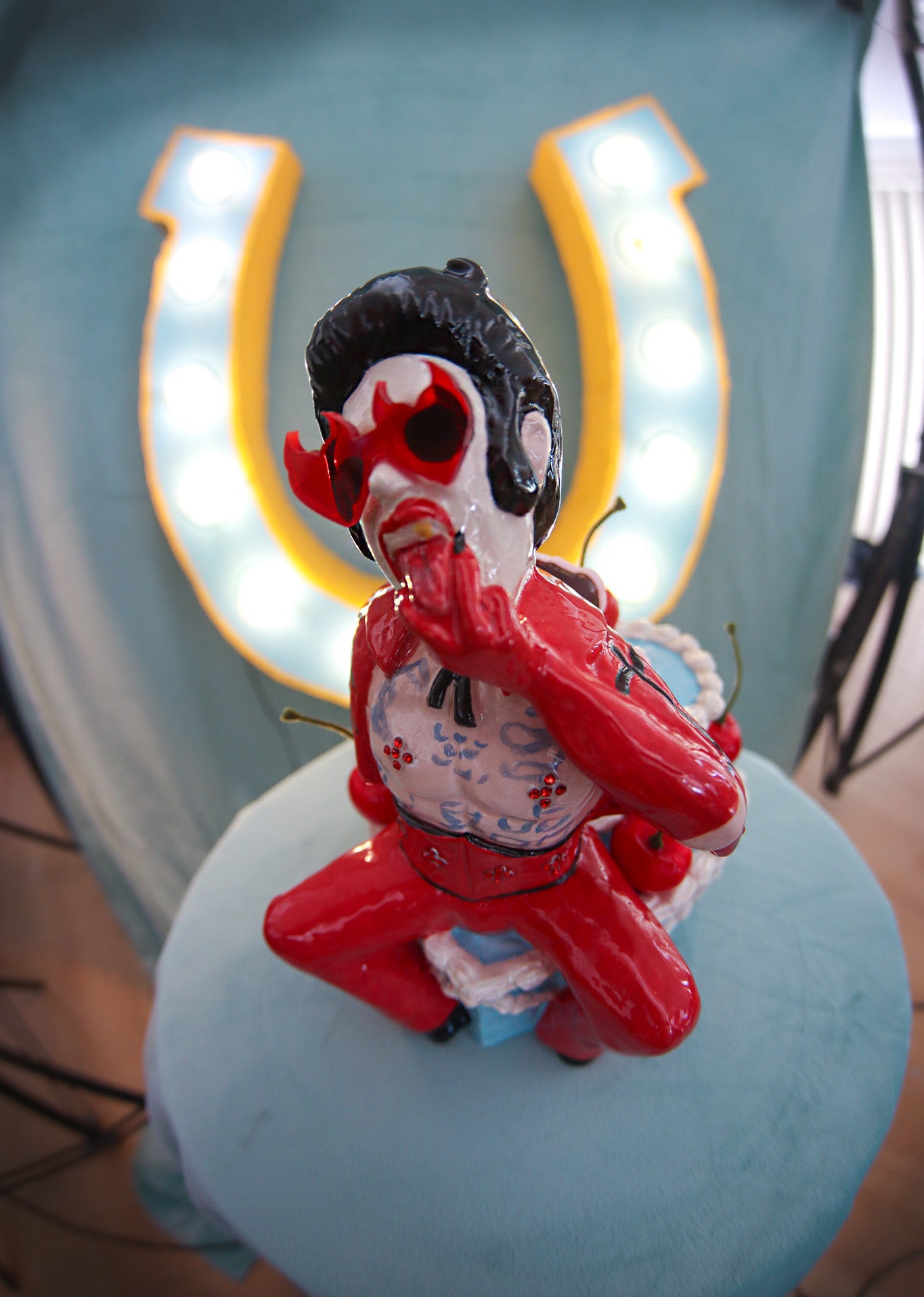 Hellvis Couple's Cocktail Mug - "Til Death" Blue cake with cherries