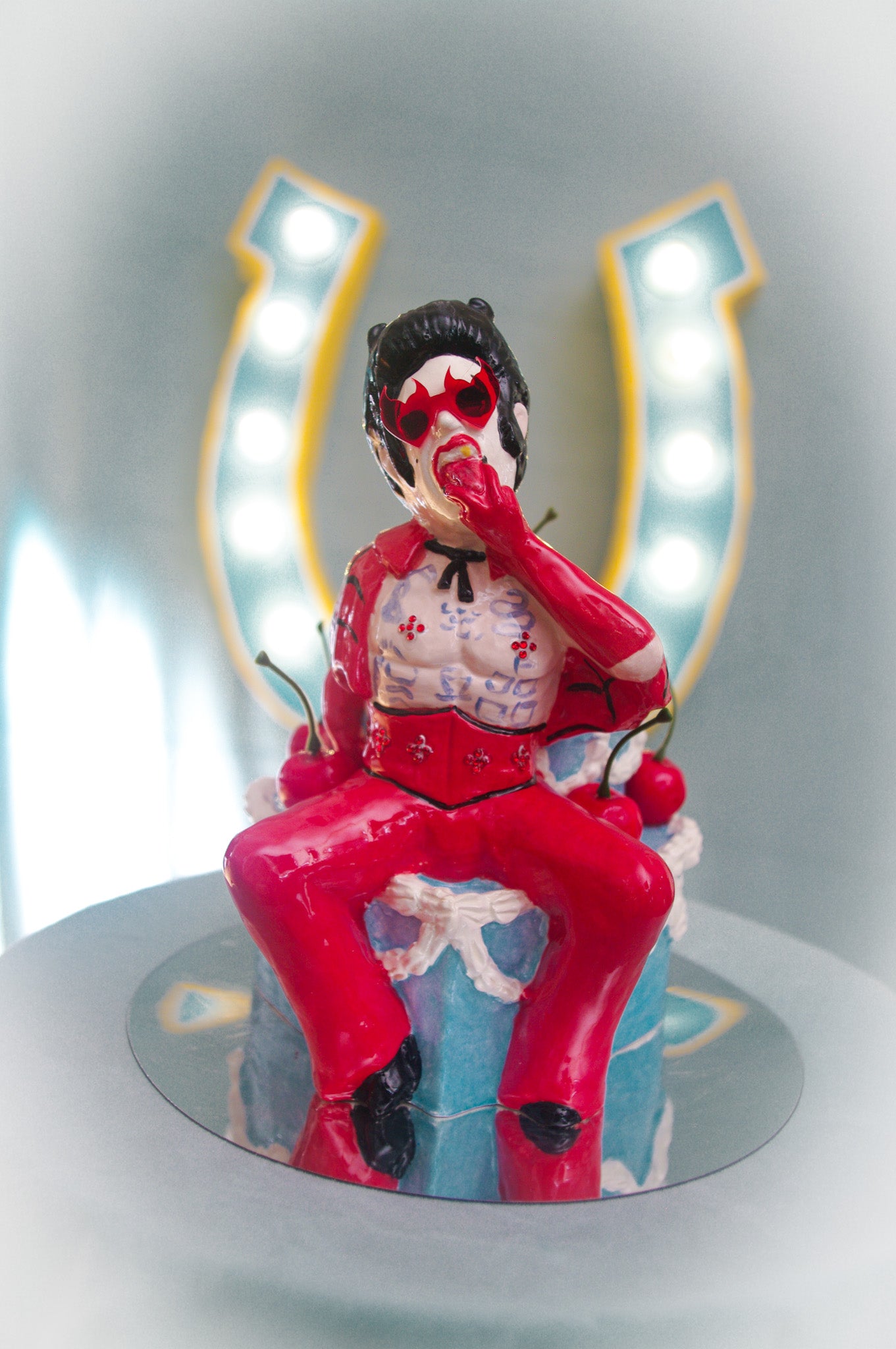 Hellvis Couple's Cocktail Mug - "Til Death" Blue cake with cherries