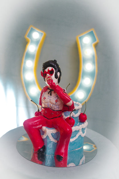 Hellvis Couple's Cocktail Mug - "Til Death" Blue cake with cherries