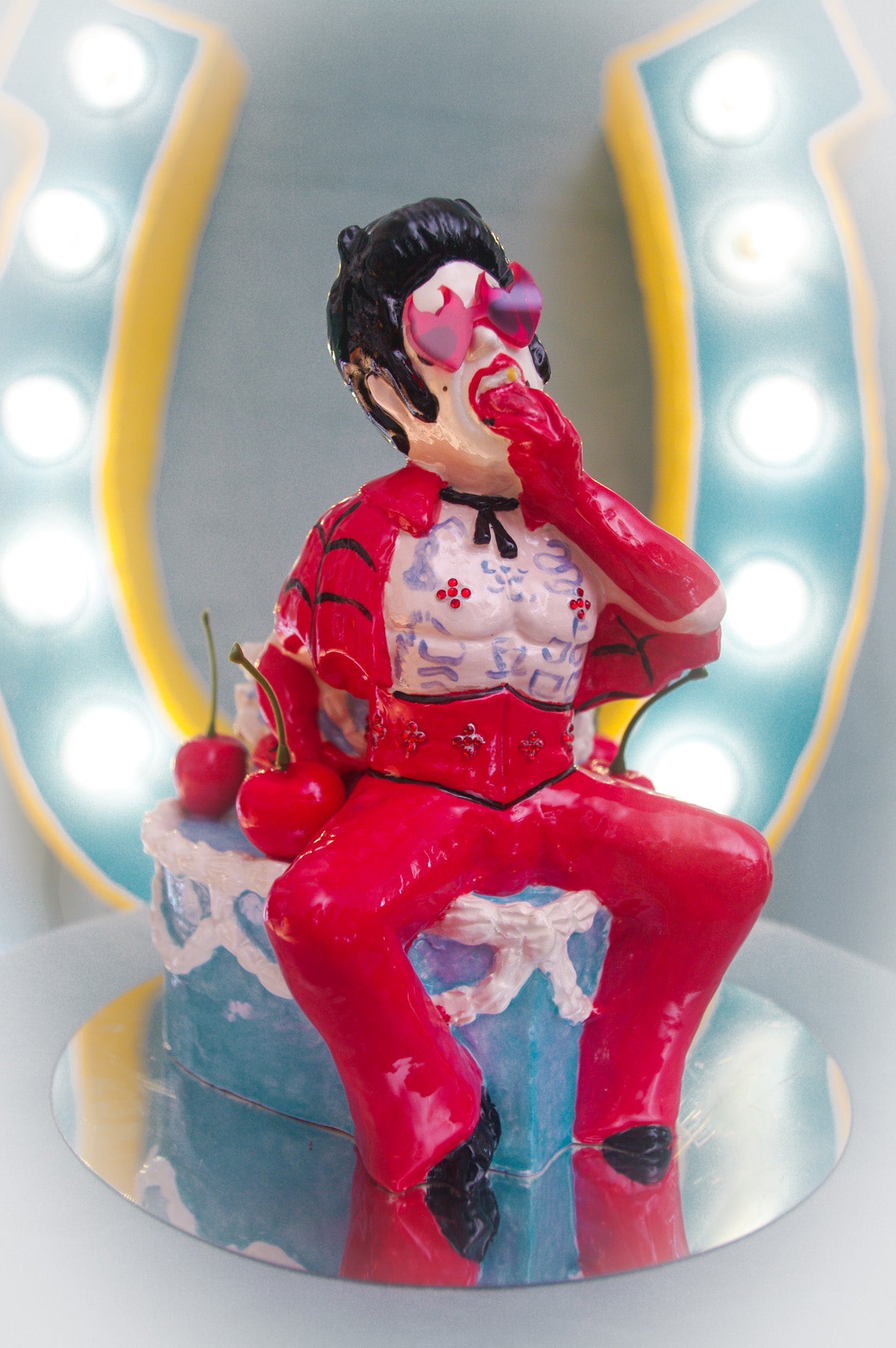 Hellvis Couple's Cocktail Mug - "Til Death" Blue cake with cherries