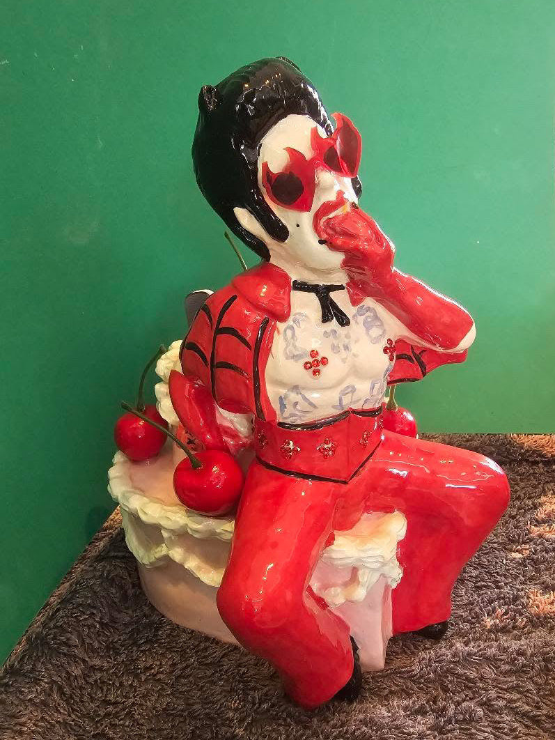 Hellvis Couple's Cocktail Mug - “Eat Me!” Pink cake with cherries