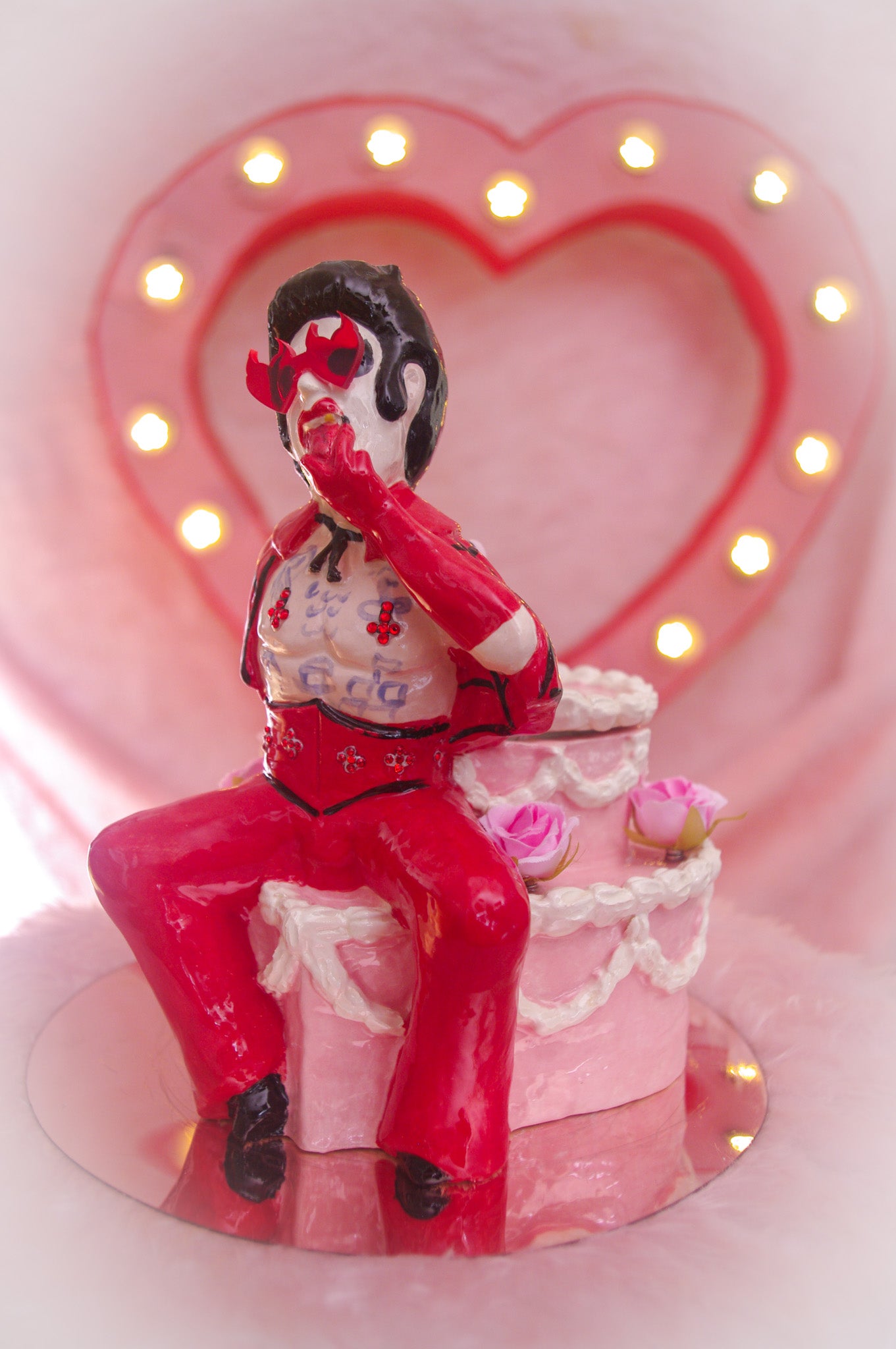 Hellvis Couple's Cocktail Mug - "Til Death" Pink cake with flowers