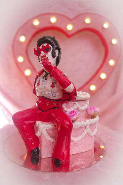 Hellvis Couple's Cocktail Mug - "Til Death" Pink cake with flowers