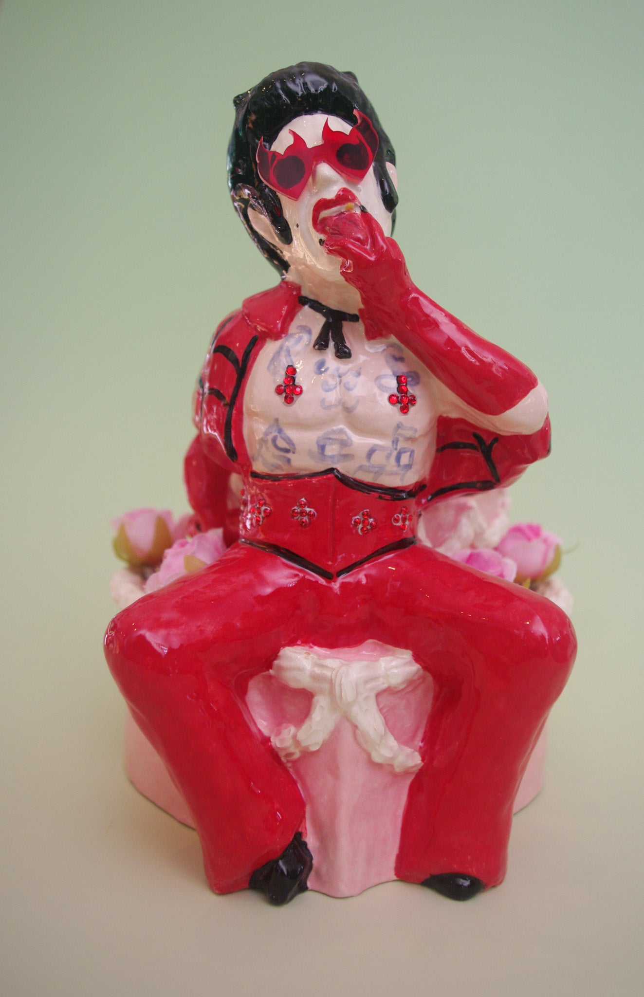 Hellvis Couple's Cocktail Mug - "Til Death" Pink cake with flowers