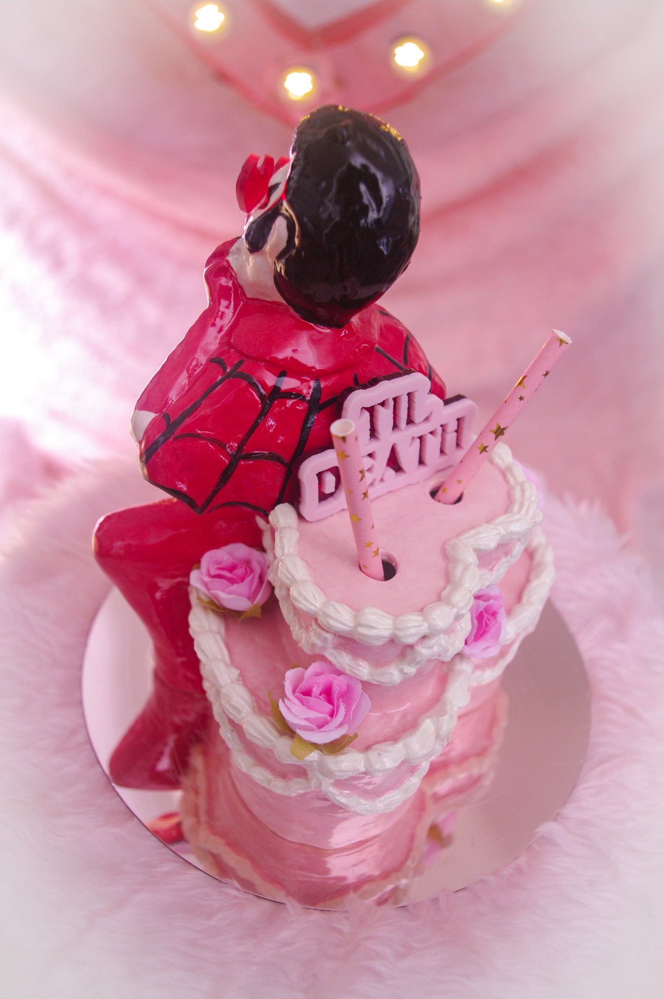 Hellvis Couple's Cocktail Mug - "Til Death" Pink cake with flowers