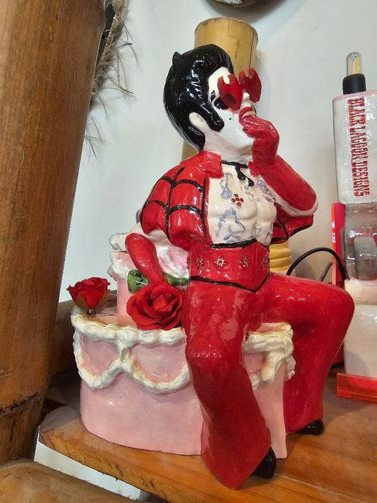 Hellvis Couple's Cocktail Mug - "Hail Hellvis" Pink cake with flowers