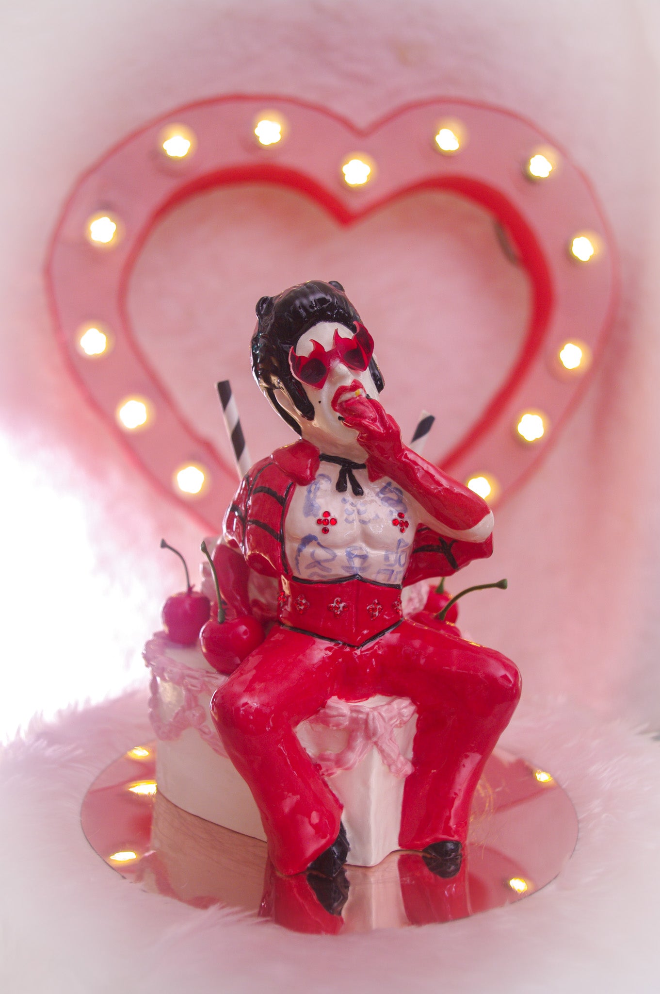 Hellvis Couple's Cocktail Mug - "Hail Hellvis" White & Pink cake with cherries