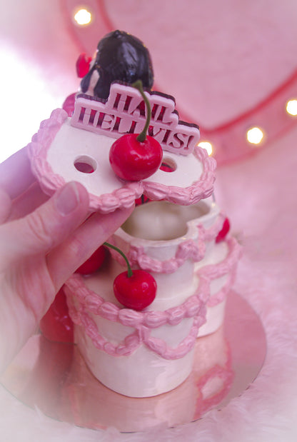 Hellvis Couple's Cocktail Mug - "Hail Hellvis" White & Pink cake with cherries