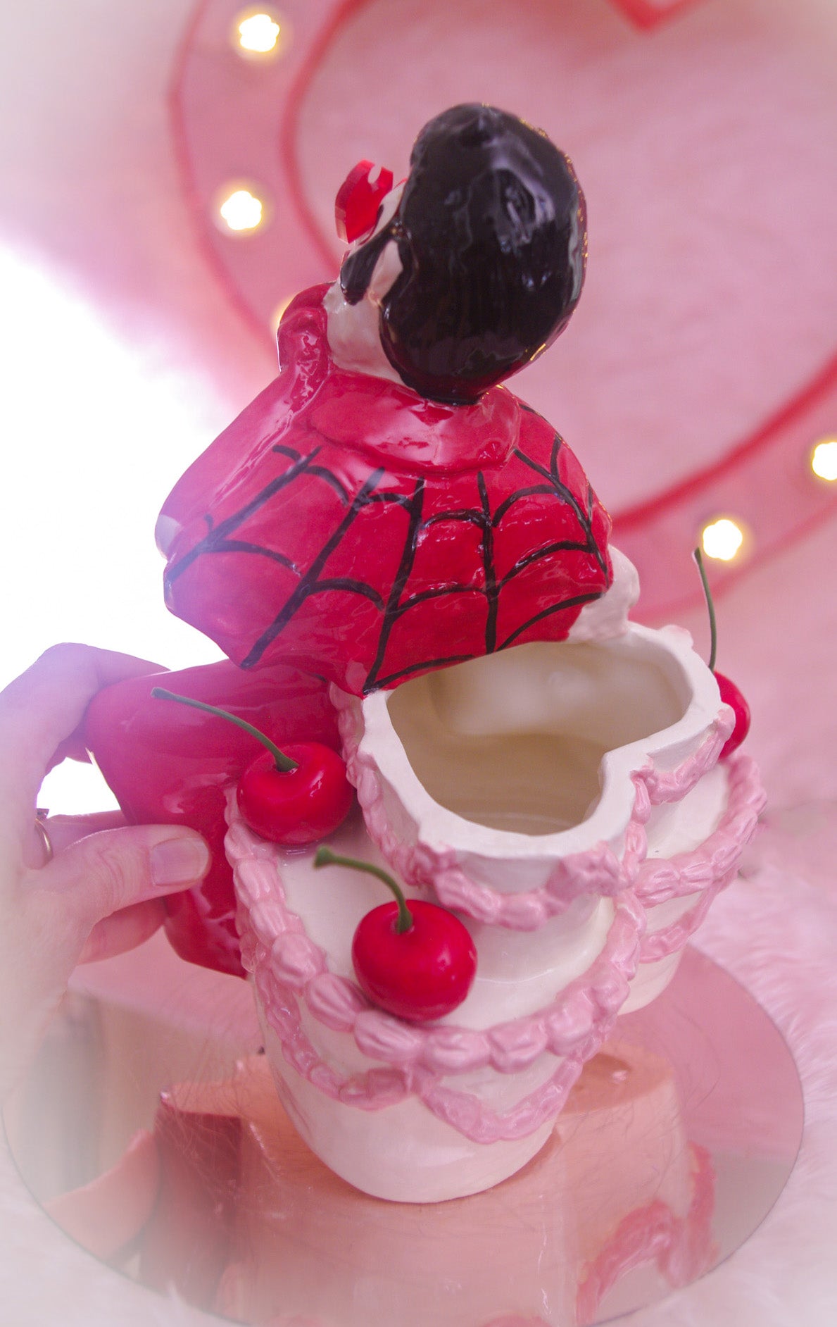 Hellvis Couple's Cocktail Mug - "Hail Hellvis" White & Pink cake with cherries