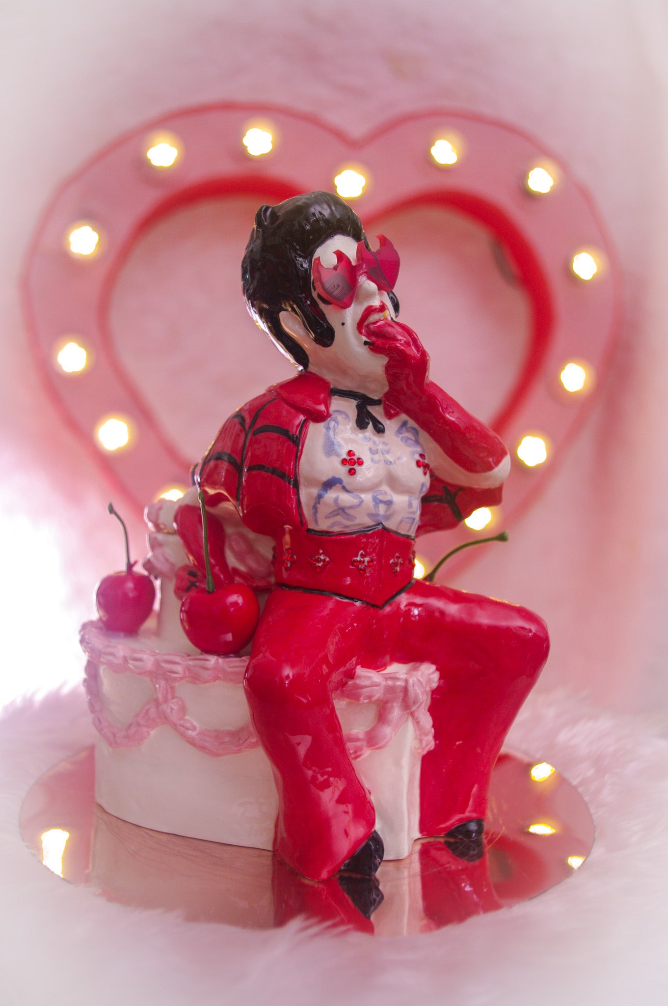 Hellvis Couple's Cocktail Mug - "Hail Hellvis" White & Pink cake with cherries